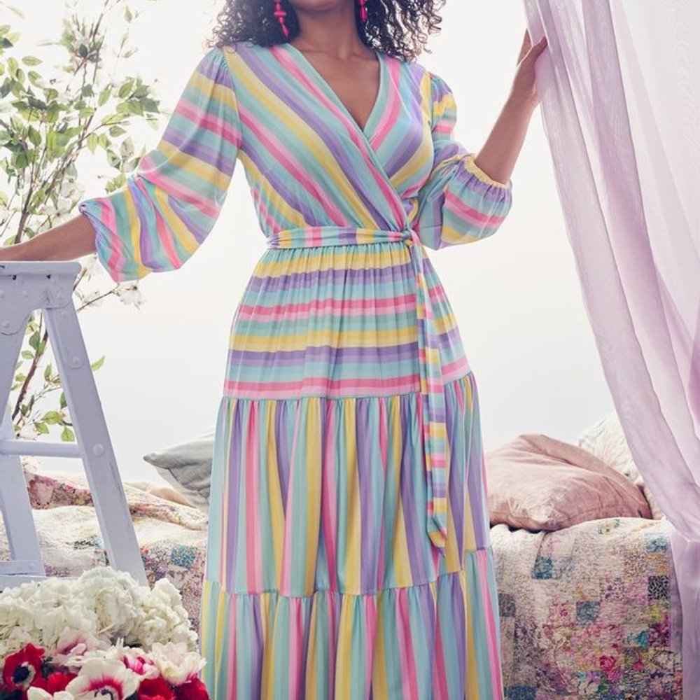 Eloquii Pastel Rainbow Stripe Maxi Dress